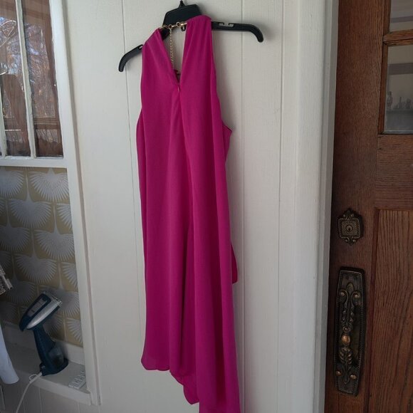 Kensie, Dressing Up and going out . Pink Halter & gold choker. Fluid Pink Fabric - Picture 2 of 9